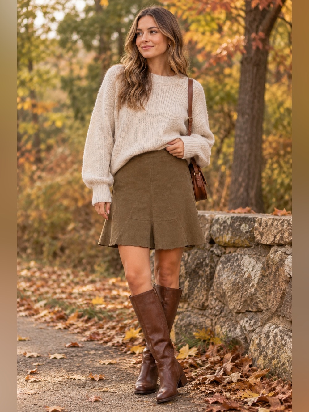 BCBGMaxAzria Caramel Brown 100% Cotton Corduroy A-Line Lori Skirt (2)